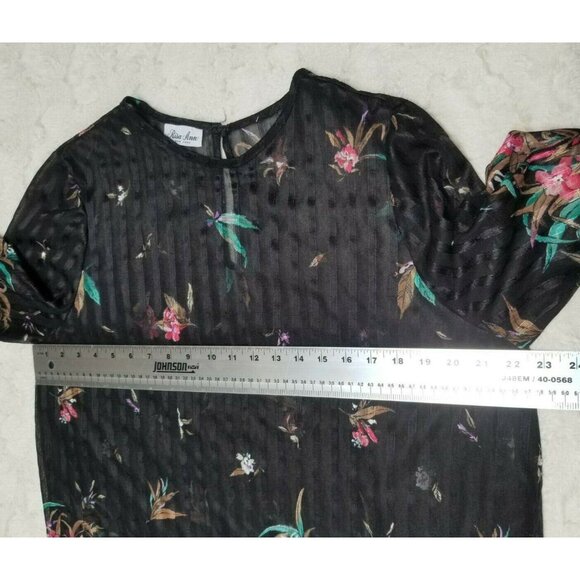 Vintage Risa Ann New York Womens Floral Sheer Top Size 18 1/2 Black 3/4 Sleeve - Picture 8 of 10